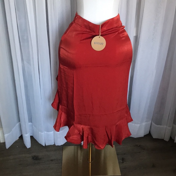 Rust Satin Ruffle Skirt - Picture 7 of 10